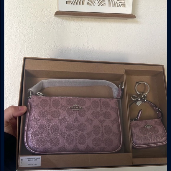 Coach Nolita 19 Pink Metallic Shoulder Bag & Charm Box Set - Picture 2 of 9